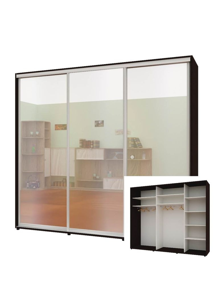 Шкаф-купе трехдверный Комфорт Мебель 250*60*220 см Венге 3 двери Зеркало Стандарт Комфорт Меблі (360435168)