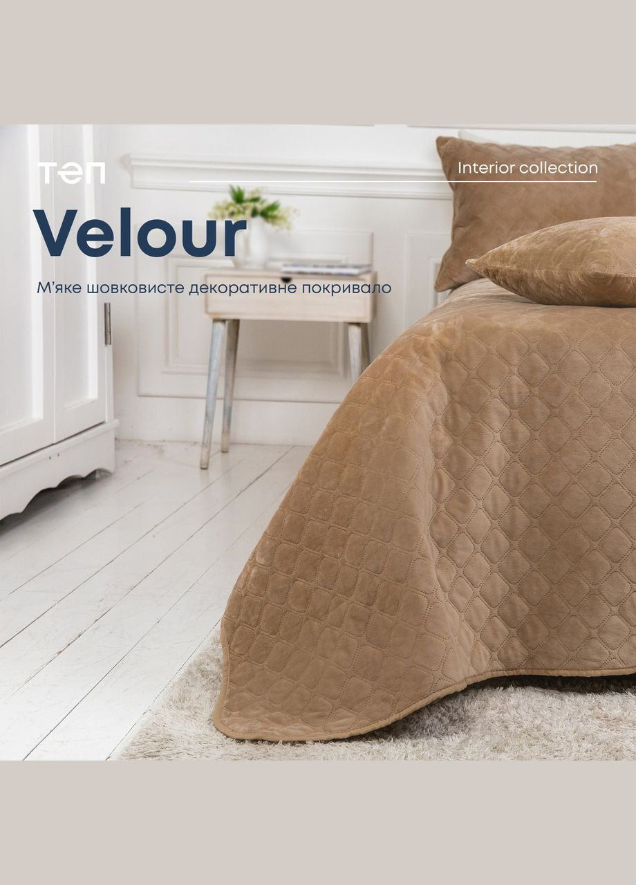 Покрывало Велюровое мягкое Золотисто-бежевое размер 240х260 см ромб/круглый ТЕП (328923199)