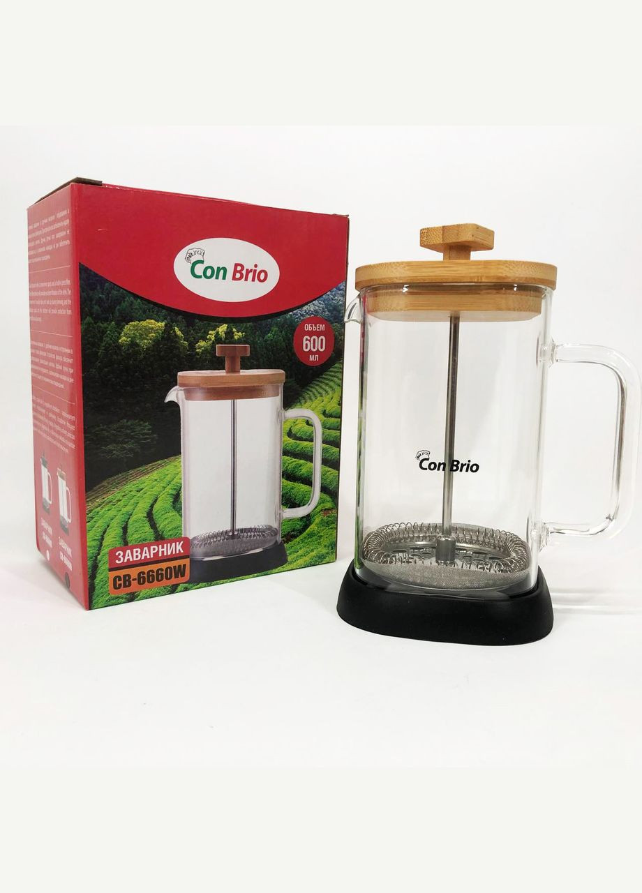 Френч-прес для кави з поршнем 600мл CB-6660W, Чайник заварник, BE-677 Френч-прес красивий Con Brio (349512115)