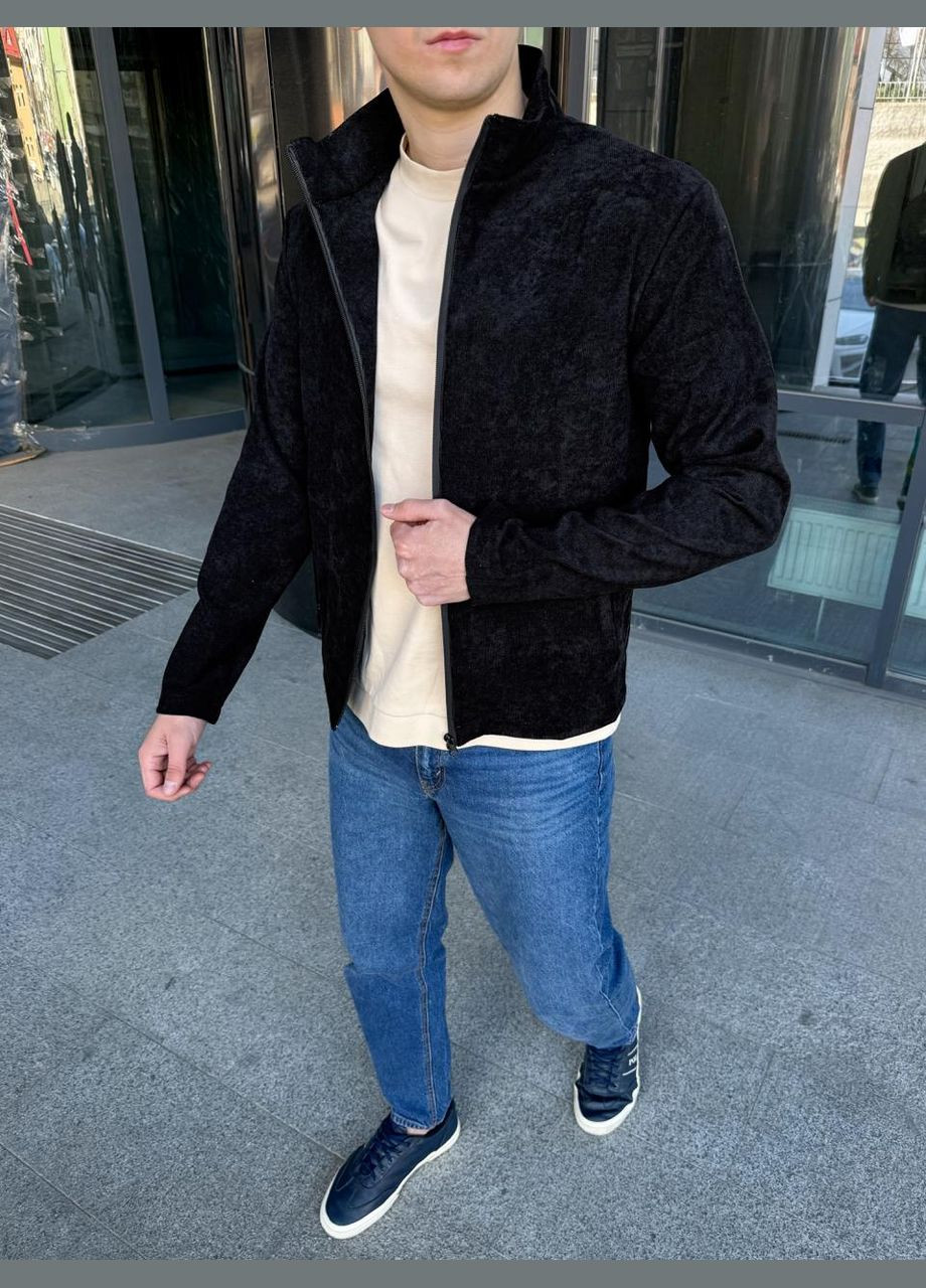 Черная демисезонная стильная вельветовая куртка в мелкий рубчик Vakko