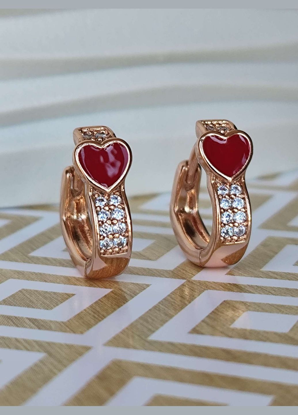 Сережки ксюпинг xuping позолота медицинское золото медицинская сталь сердечки красная эмаль Xuping Jewelry (336190314)