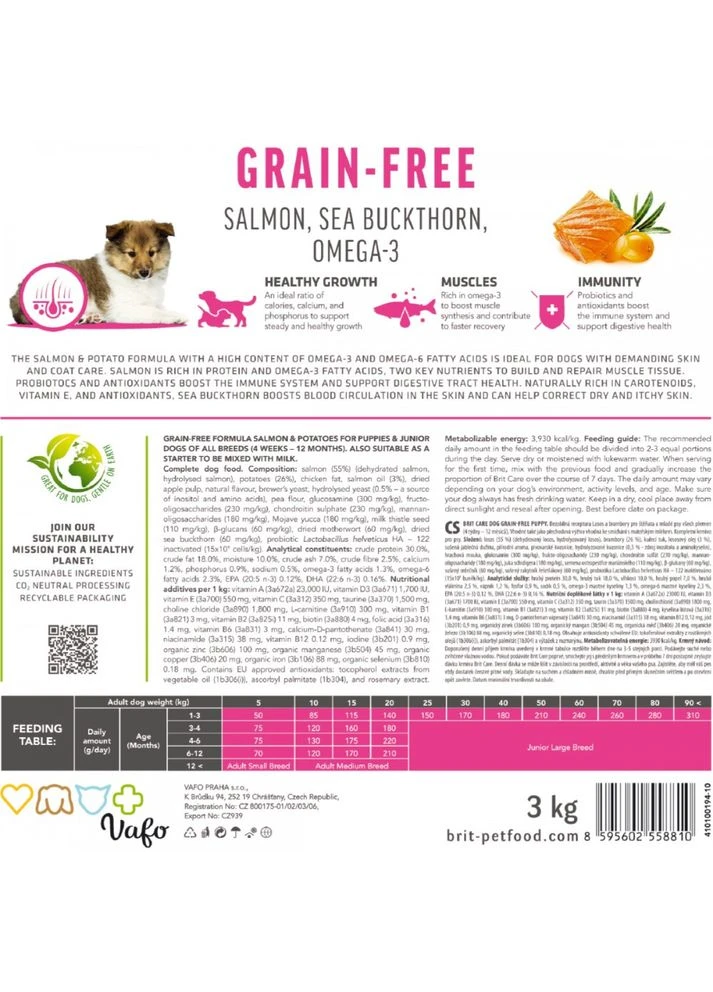 Сухой корм для щенков Dog Grain free Puppy с лососем 3 кг Brit Care (399748426)