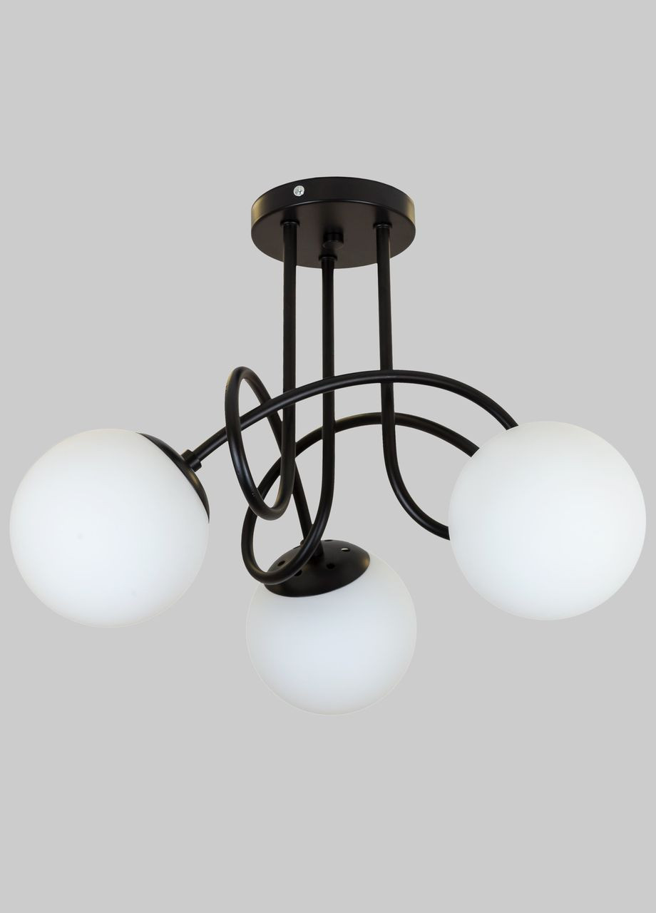 Стельова чорна люстра з 3 білими плафонами-кулями "Triple Glow "(52-9903-3 BK+WH) No Brand (370071181)