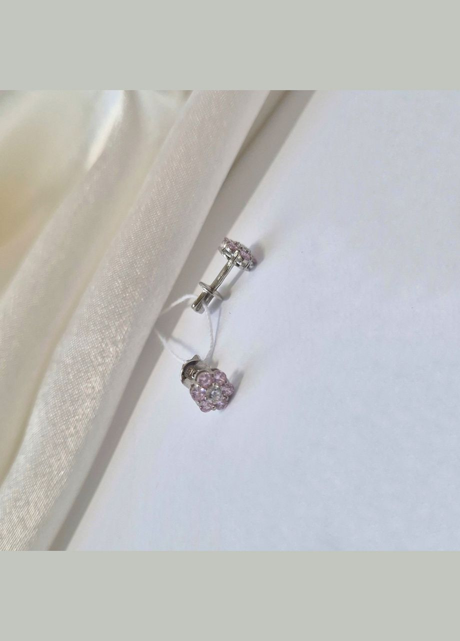 Срібні сережки гвоздики на закрутках Ромашка із Рожевими каменями срібло 925 проби Родоване 722261 1.21г No Brand (339679722)