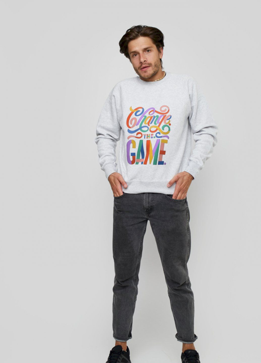 Серый свитшот мужской серый "change the game" YAPPI рисунок (303772824)