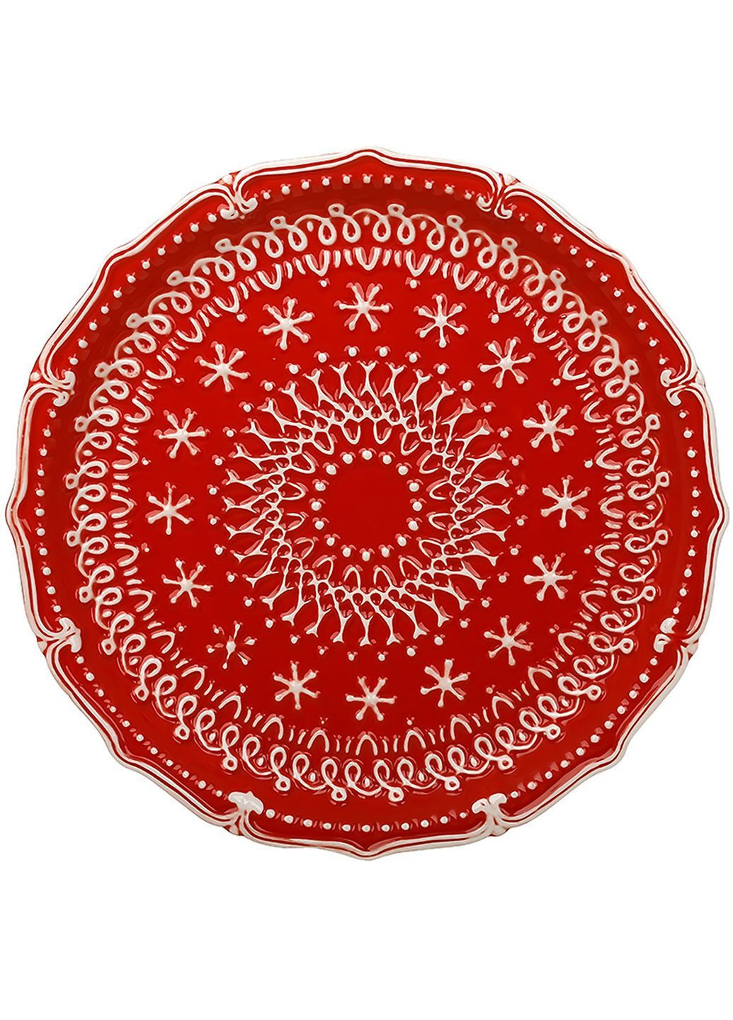 Блюдо керамическое Снежинка пряниковая 27,5 см красная 928-185 BonaDi Новорічне сервірування (365752063)