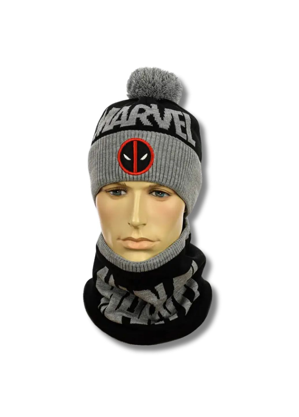 Дитячий зимовий комплект шапка з помпоном + снуд Дедпул / Deadpool No Brand Дитячій зимовий комплект (350197257)