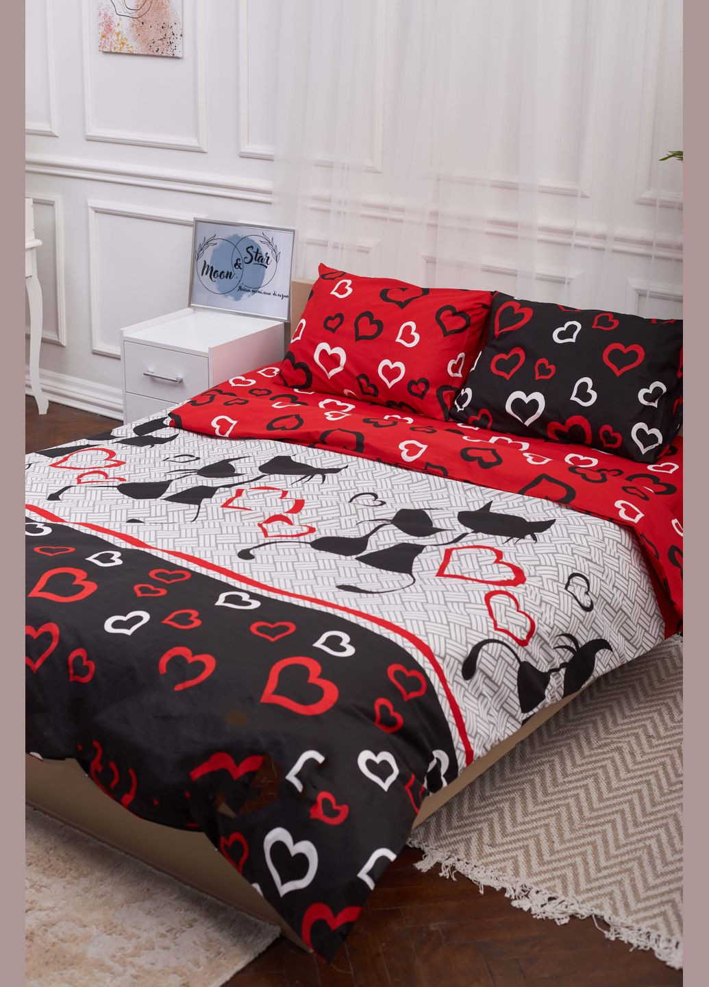 Комплект постельного белья семейный 160х220х2 наволочки 2х70х70 Бязь Gold Люкс (MS-820001180) Moon&Star Love Cats (285716889)