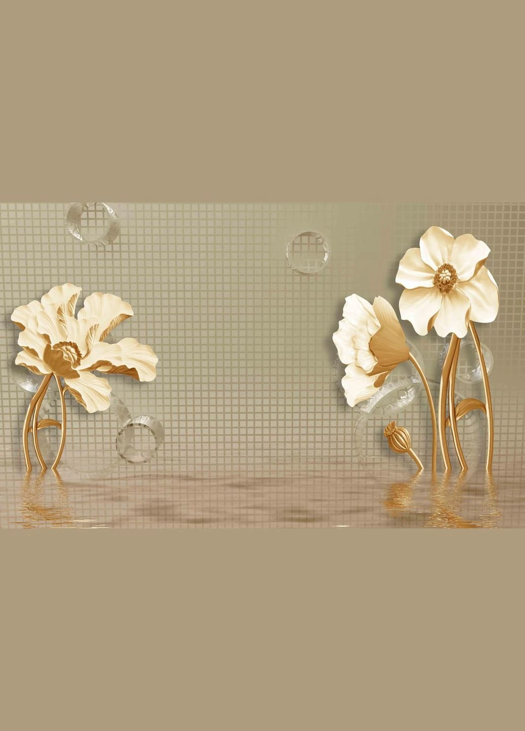 3D фотообои "Маки в золоте" No Brand (316310596)