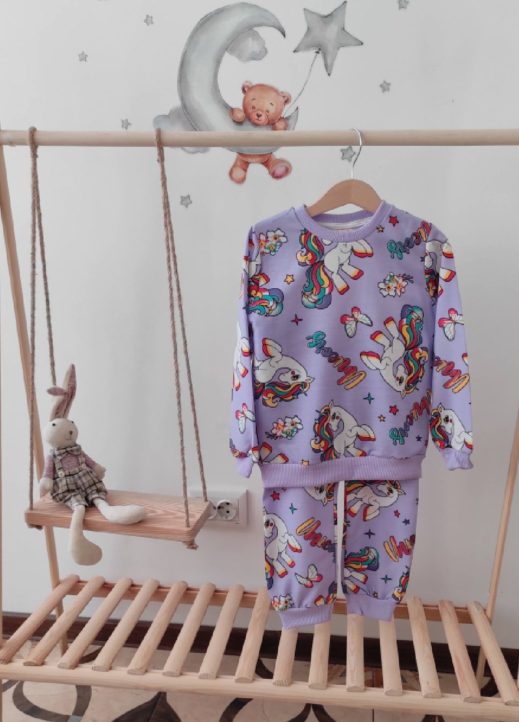 Комбинированная всесезон пижама для девочек единорог кофта + брюки No Brand