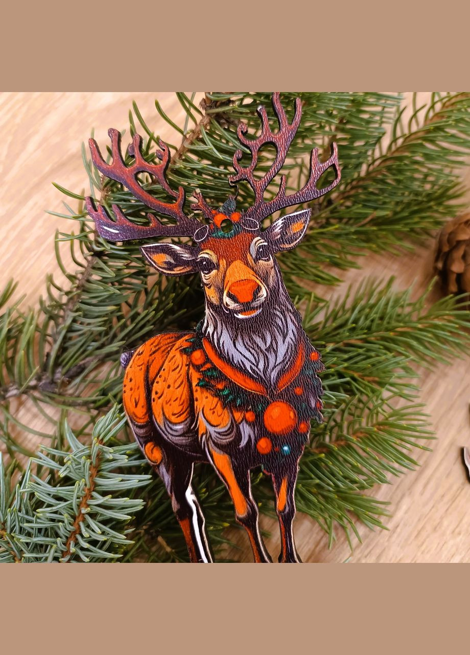 Деревянная эко-игрушка с крючками на елку Олень (DN-741) Luxyart (308072269)