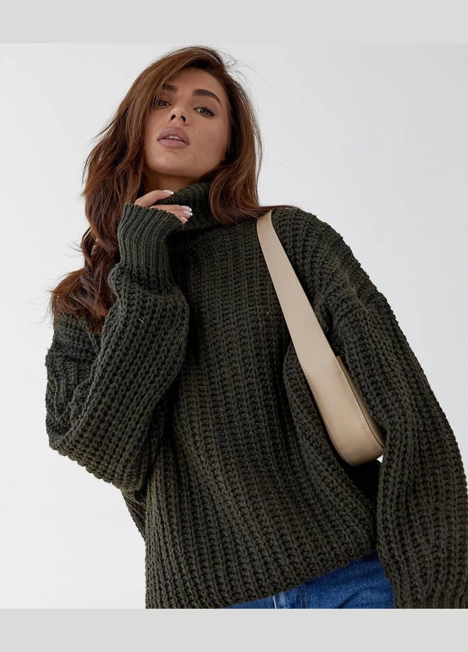 Темно-зеленый демисезонный вязаный свитер женский оверсайз No Brand