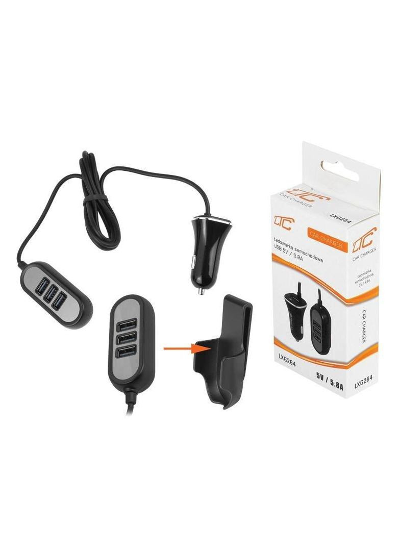 Автомобільний зарядний пристрій LTC 3*USB 5.8A 5V 1.4м в прикурювач LXG264 No Brand (342101078)