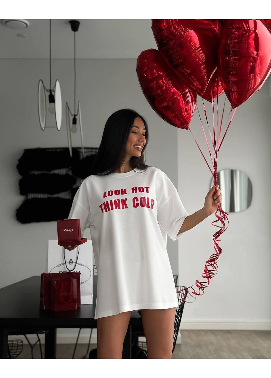 Футболка-оверсайз "LOOK HOT THINK COLD" Україна - (350669397)