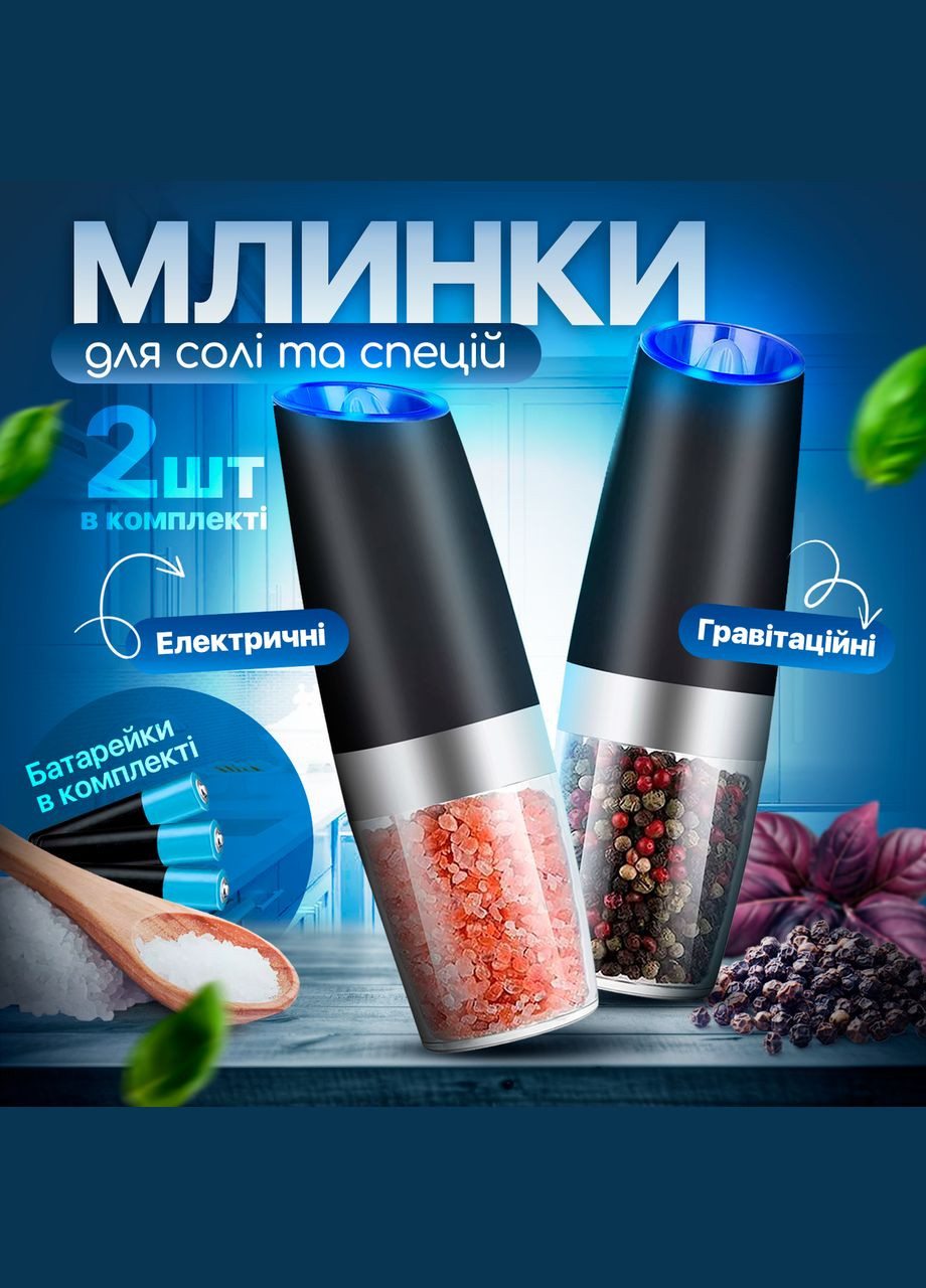 Набор мельниц для соли, перца, специй SBTR, 2 предмета, керамические ножи, на батарейках Черный (SPM-12/Black) No Brand (347590287)