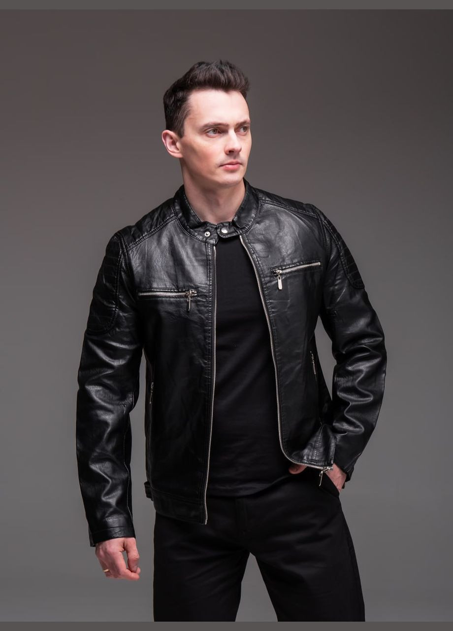 Чорна демісезонна шкіряна куртка на підкладці No Brand