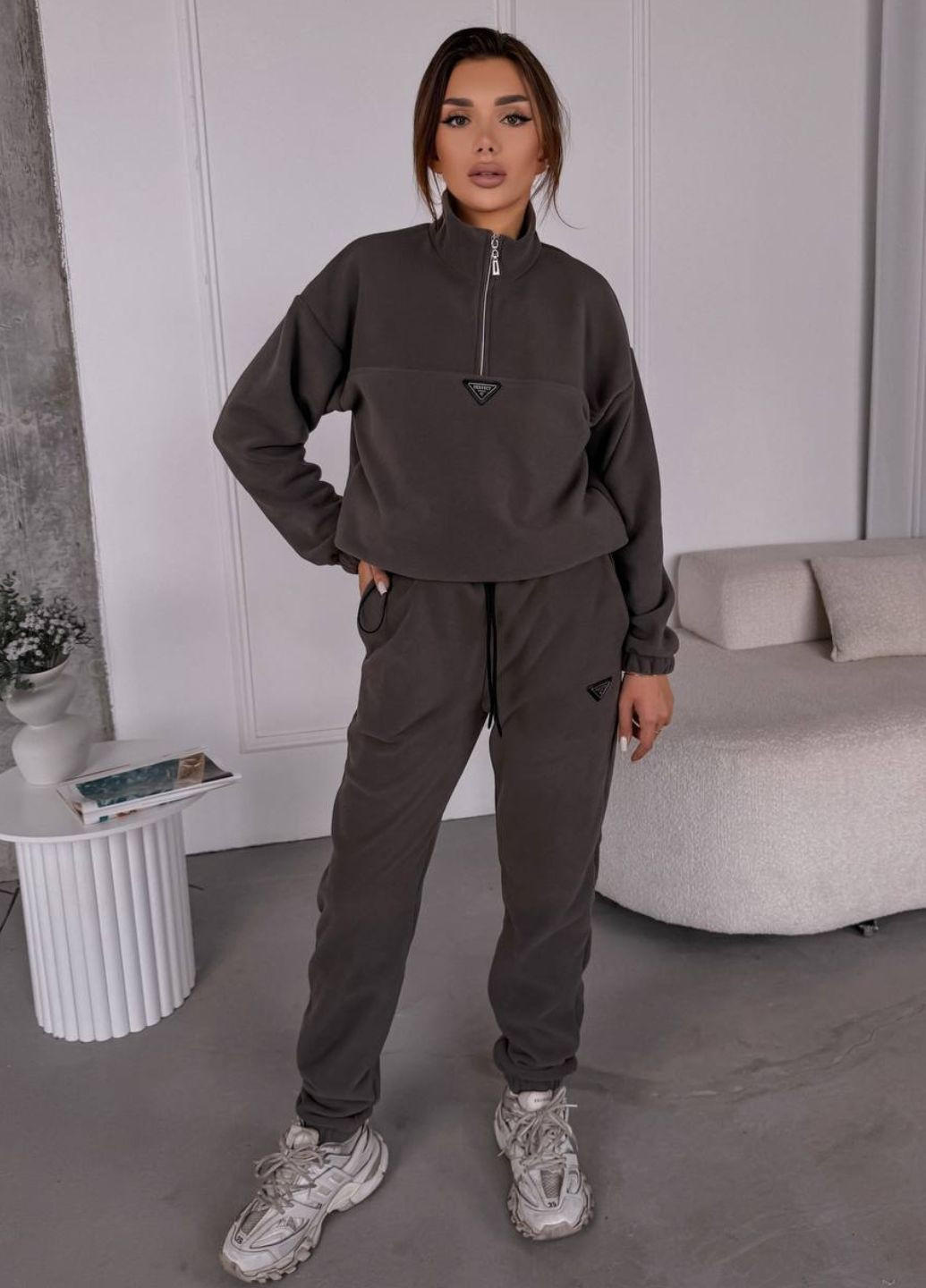 Базовий повсякденний демісезонний флісовий костюм двійка: кофта на блискавці + штани Tik-Tak (366470580)