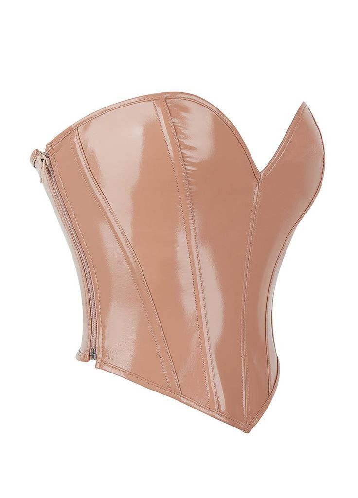 Бежевый демисезонный корсет star night из лакированной кожи, на шнуровке, бежевый, m (без коробки) No Brand