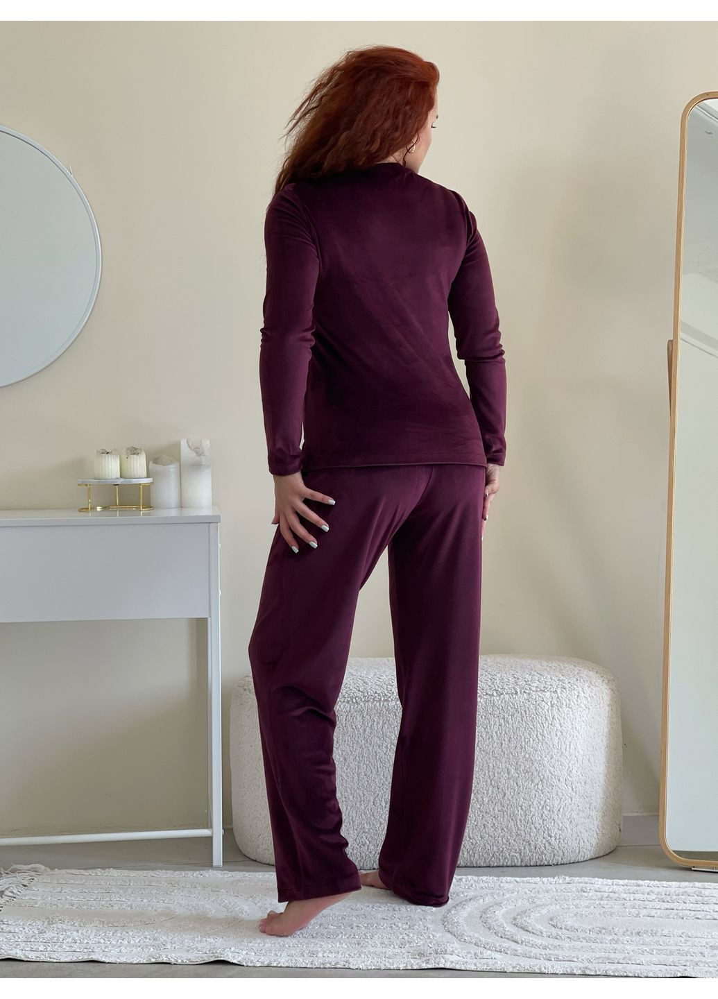 Бордовая зимняя женская пижама кофта + брюки No Brand 100002413