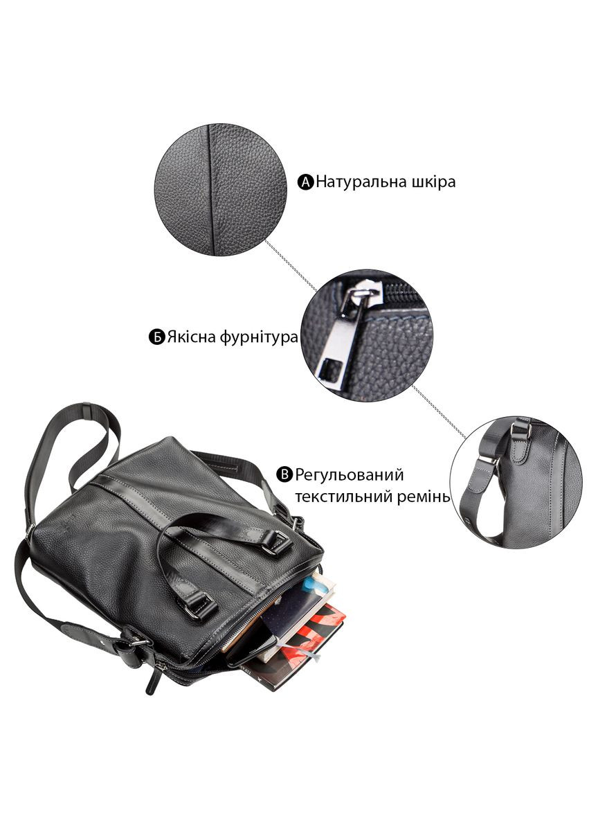 Чоловіча ділова сумка через плече із натуральної шкіри з кишенями чорна (sku_11114) No Brand (328922500)