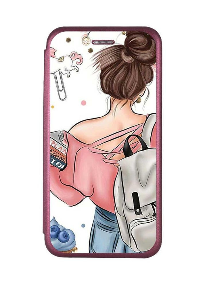 Чохол-книжка з малюнком для Samsung Galaxy А31 Бордовий:: Дівчина з рюкзаком (принт 30) Creative (360678344)