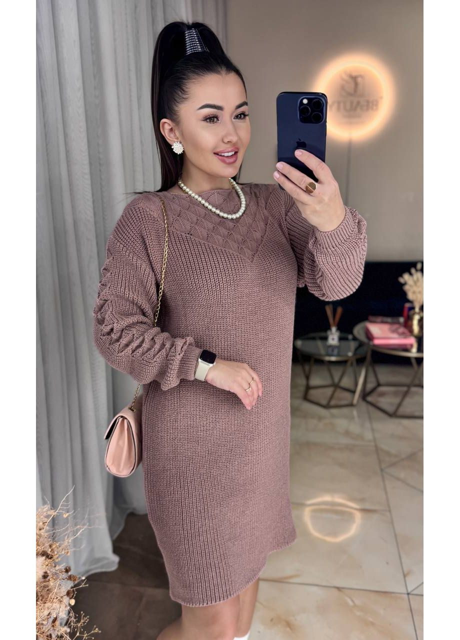 Пудрова святковий, повсякденний, кежуал в’язана сукня жіноча з візерунком No Brand однотонна