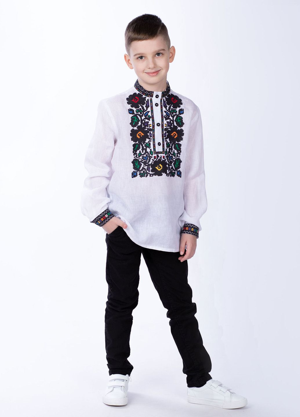 Белая рубашка для мальчиков Едельвіка лен (359381046)