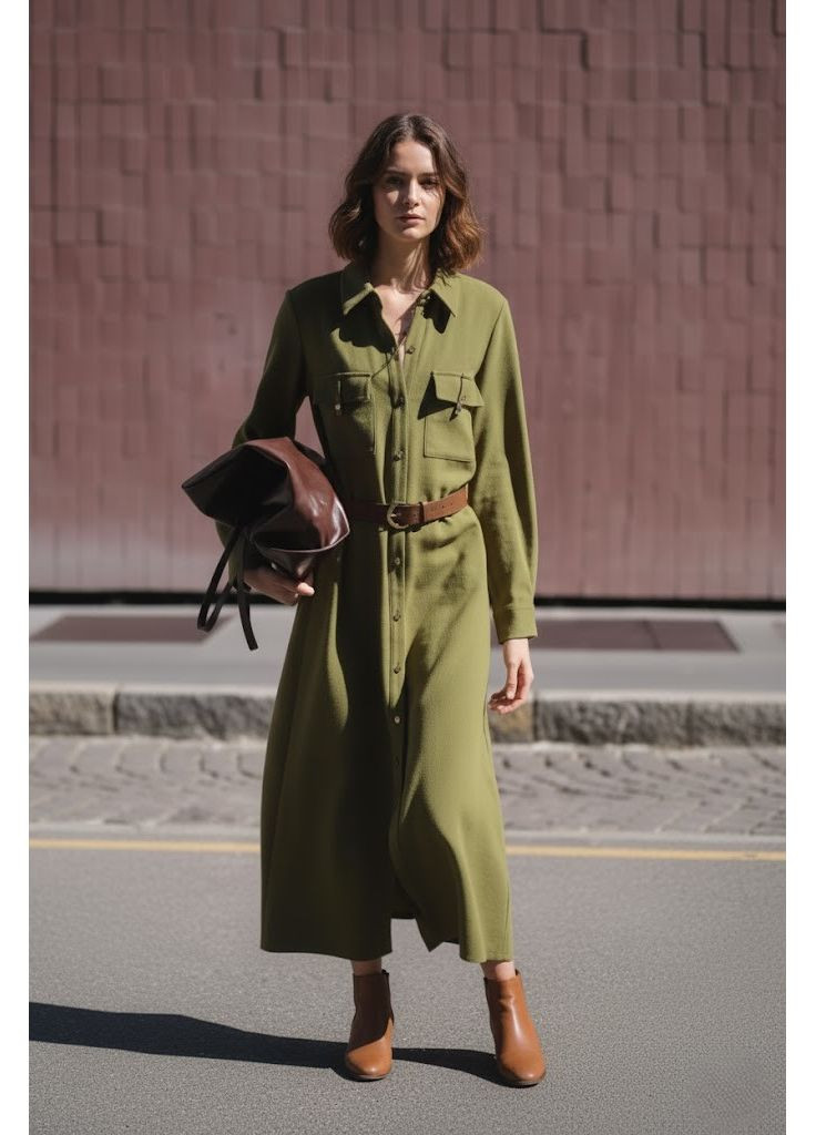 Зелена сукня-сорочка з паском Zara