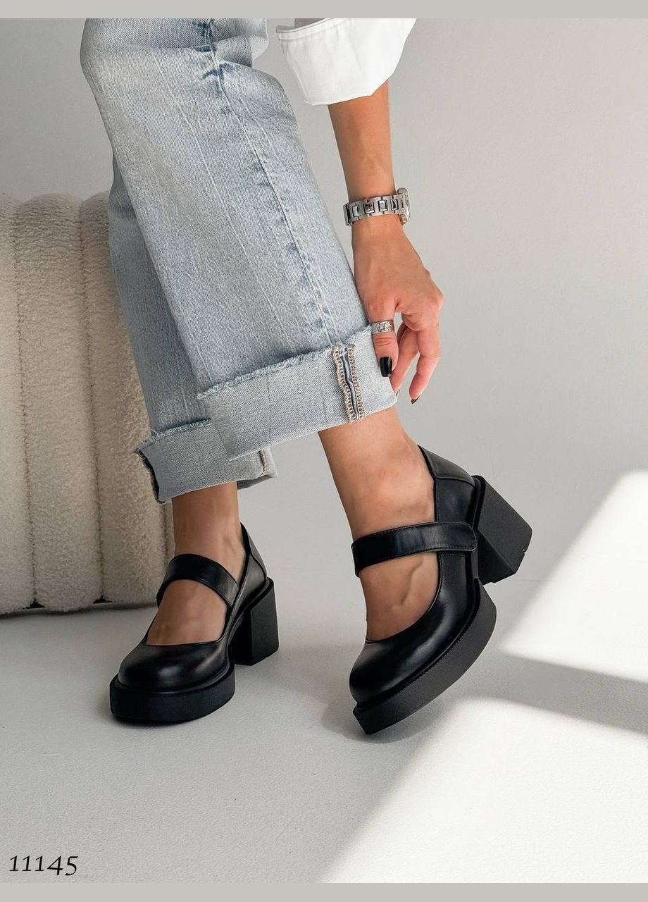 No Brand Туфельки з натуральної шкіри на липучці, чорні чорний з, — (316221815)