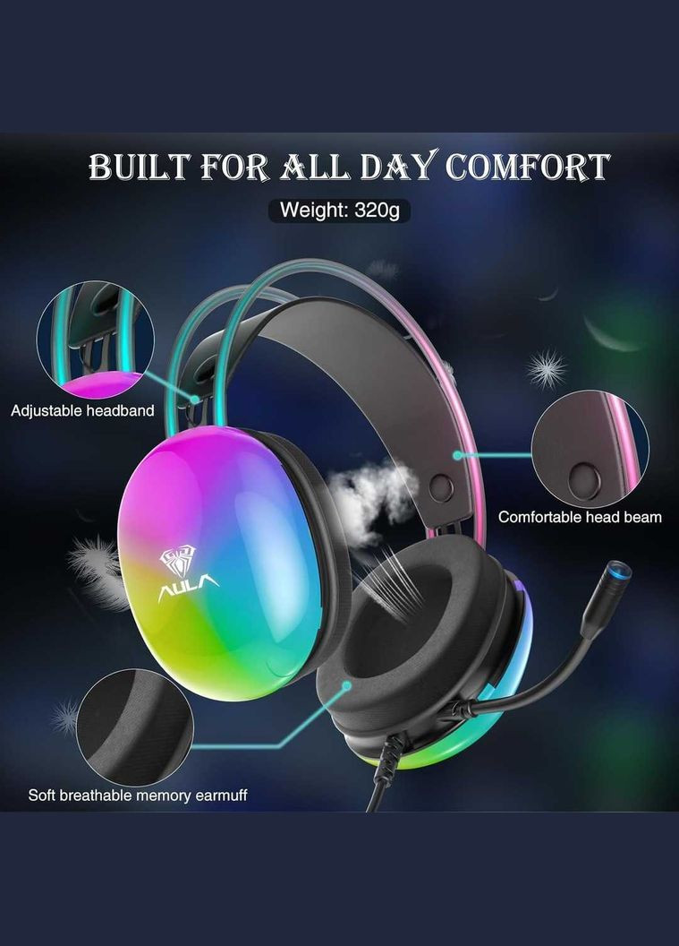 Гарнiтура S505 RGB Transparent Gaming Headset Black (6948391235479) Aula (336959422)