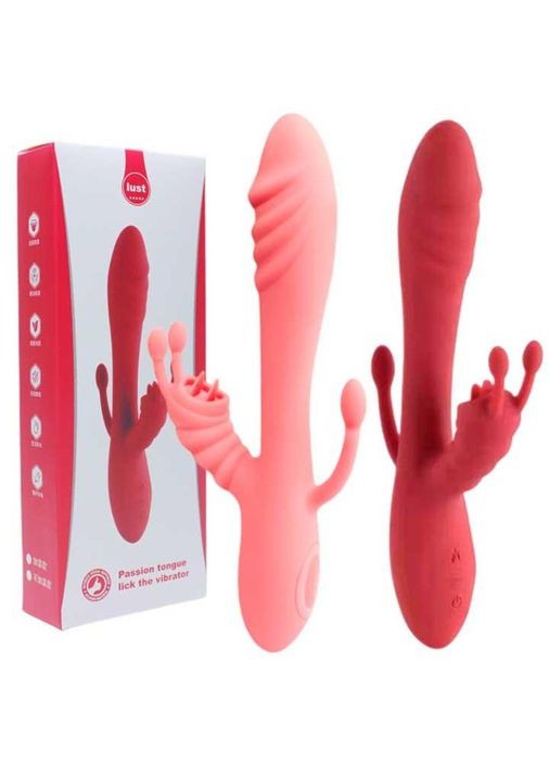 Вибратор Rebbit 3в1 с подогревом 12 режимов вибрации красный - (372660050)