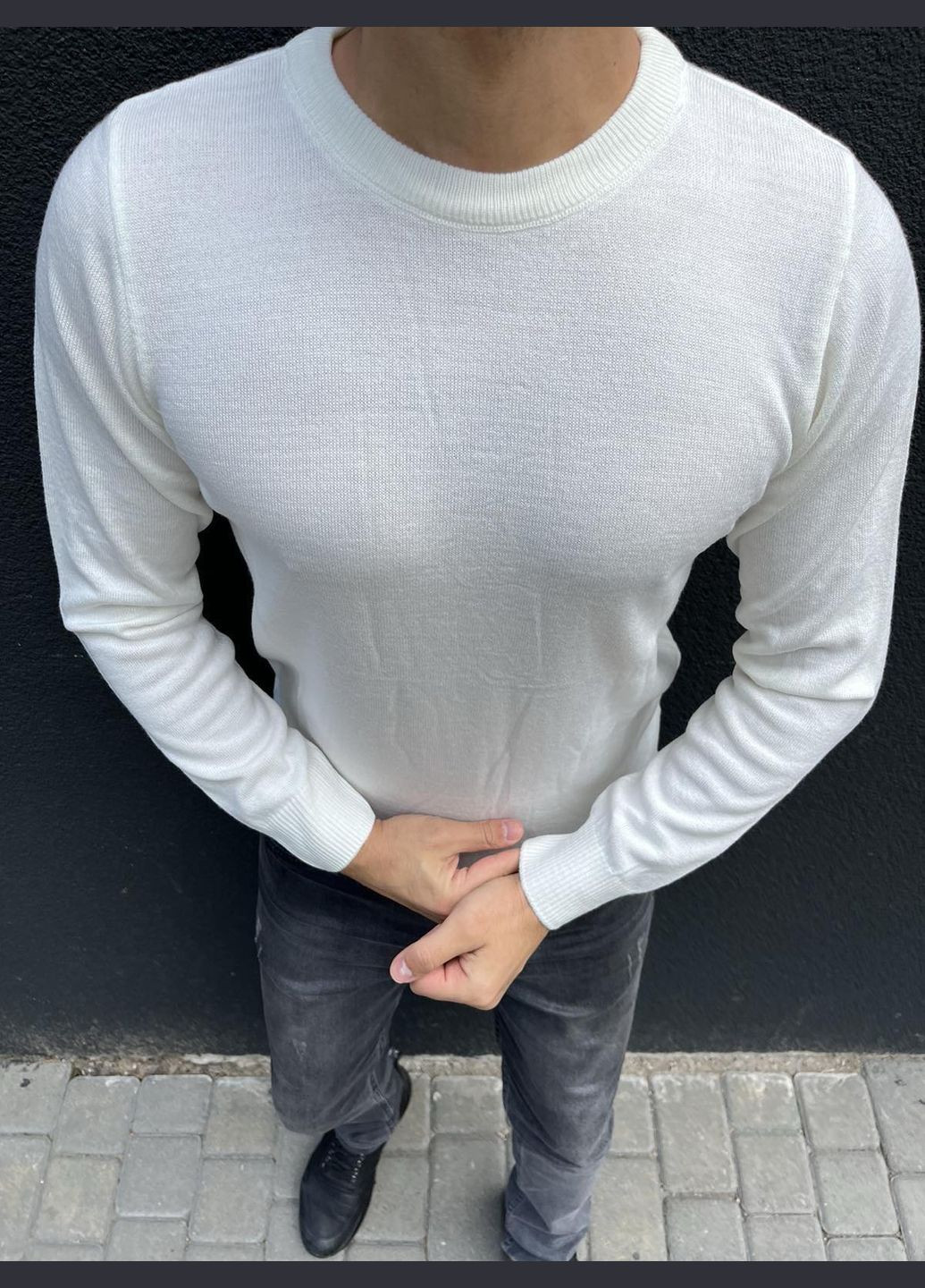 Белый демисезонный мужской базовый свитер No Brand