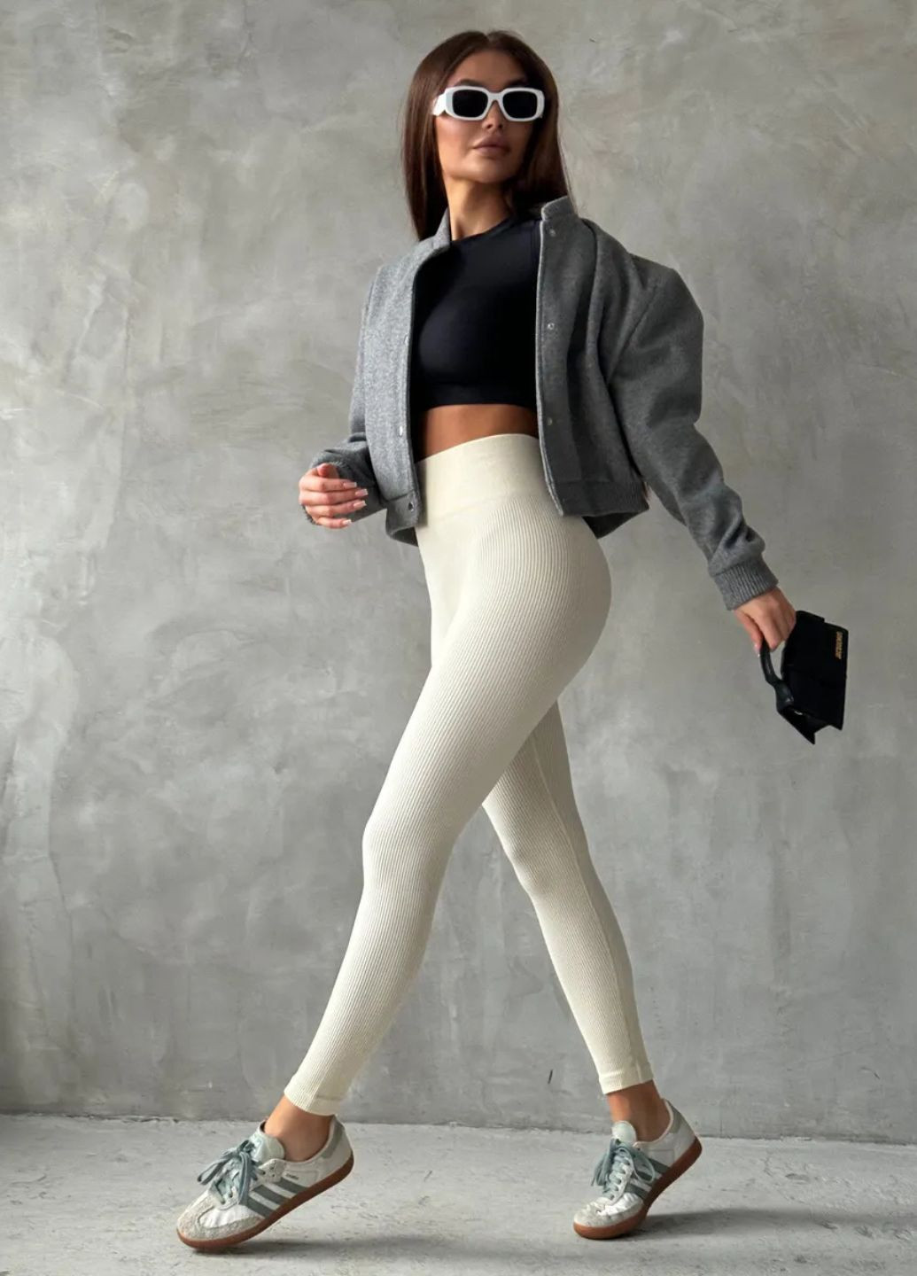 Молочные демисезонные леггинсы кремовый рубчик (70122) FitFiesta