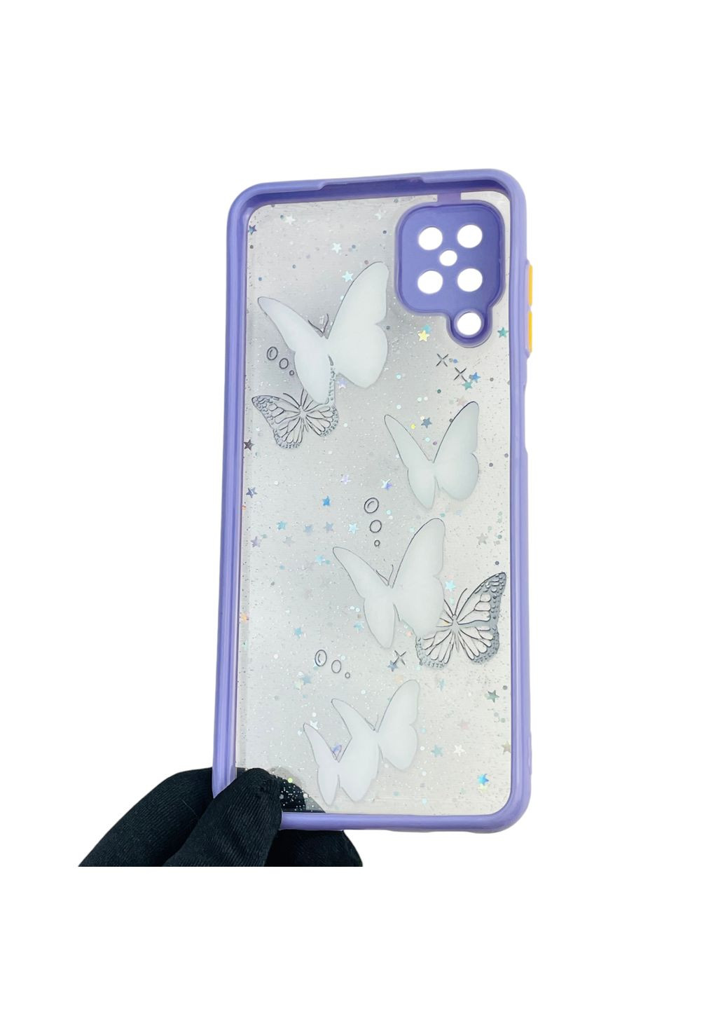 Чехол для Galaxy M12 (SM-M127F) с блёстками с бабочками на самсунг м12 сиреневый Samsung (366386516)