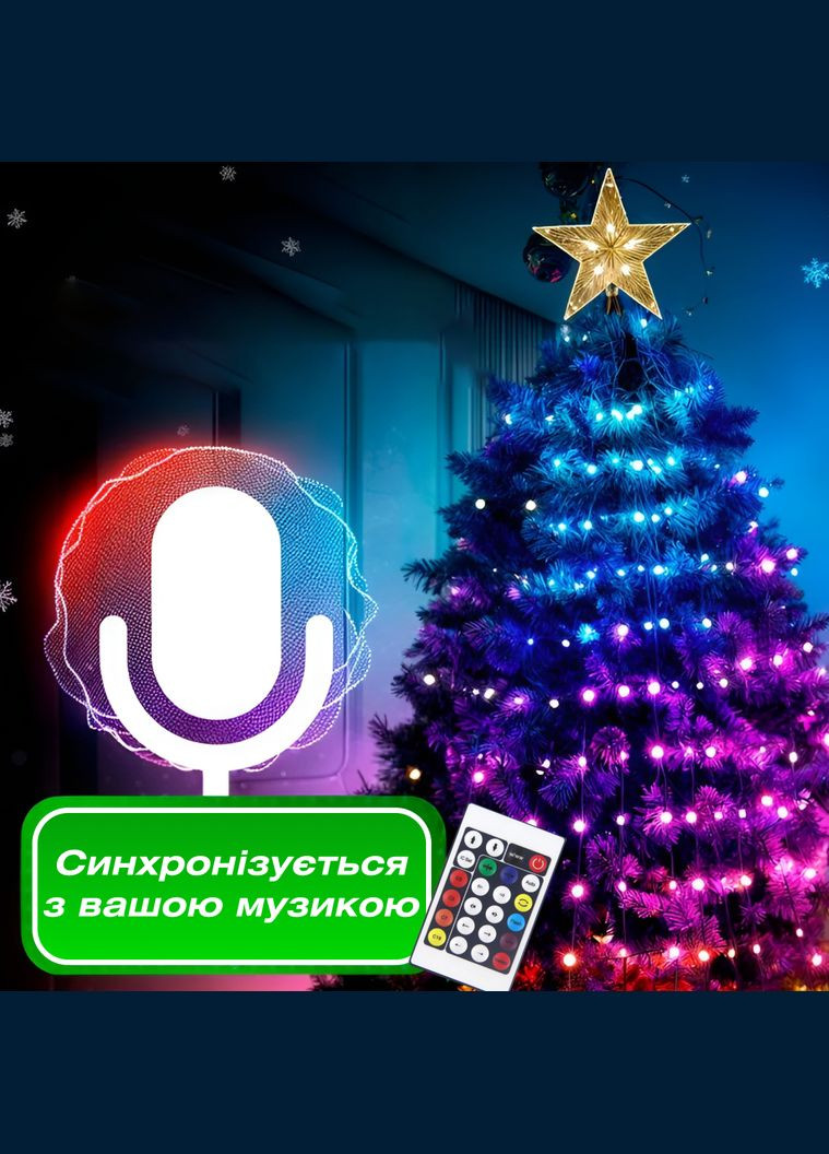 Розумна гірлянда Smart 200 LED довжина 2 м з керуванням зі смартфона прозора, мультиколор GarlandoPro (316475481)