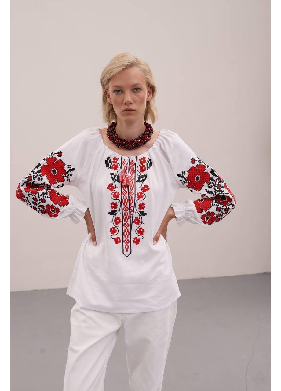 Жіноча вишиванка Весняні мрії біла з червоним Galychanka 1655 (353849282)