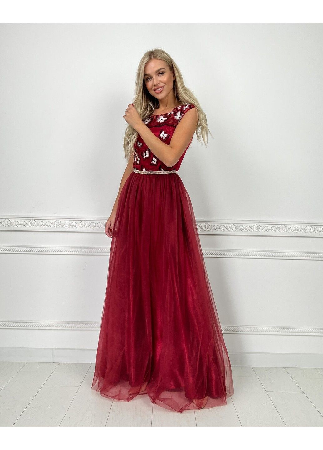 Бордова вечірня сукня метелики вишивка 7036 бордова Tanita-Romario