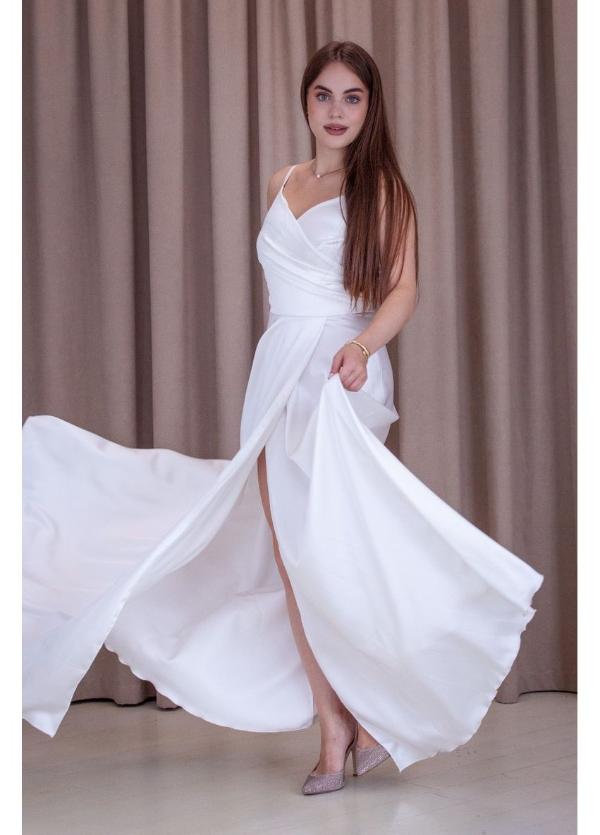 Молочна вечірня плаття на запах, а-силует Wayas однотонна