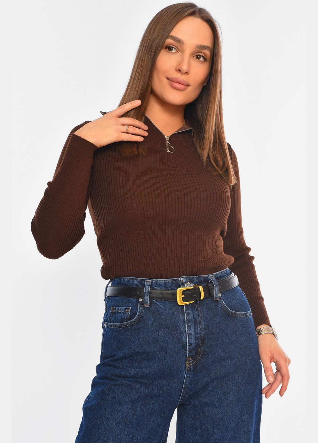 Гольф жіночий однотонний коричневого кольору Let's Shop (308345995)