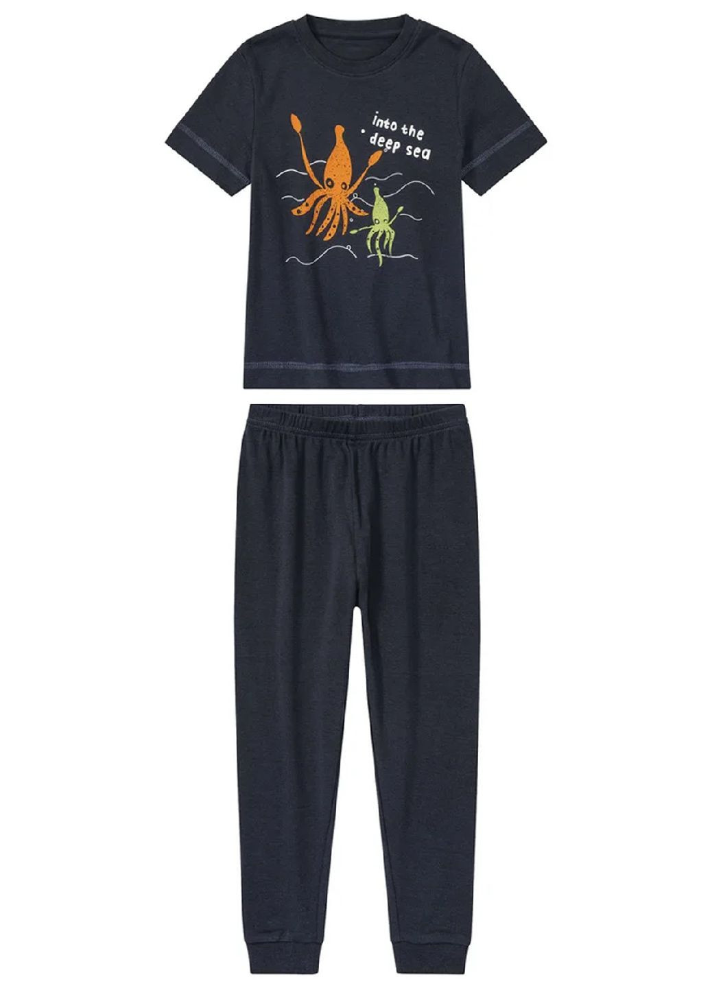 Темно-синяя всесезон хлопковая пижама (футболка, брюки) футболка + брюки Lupilu