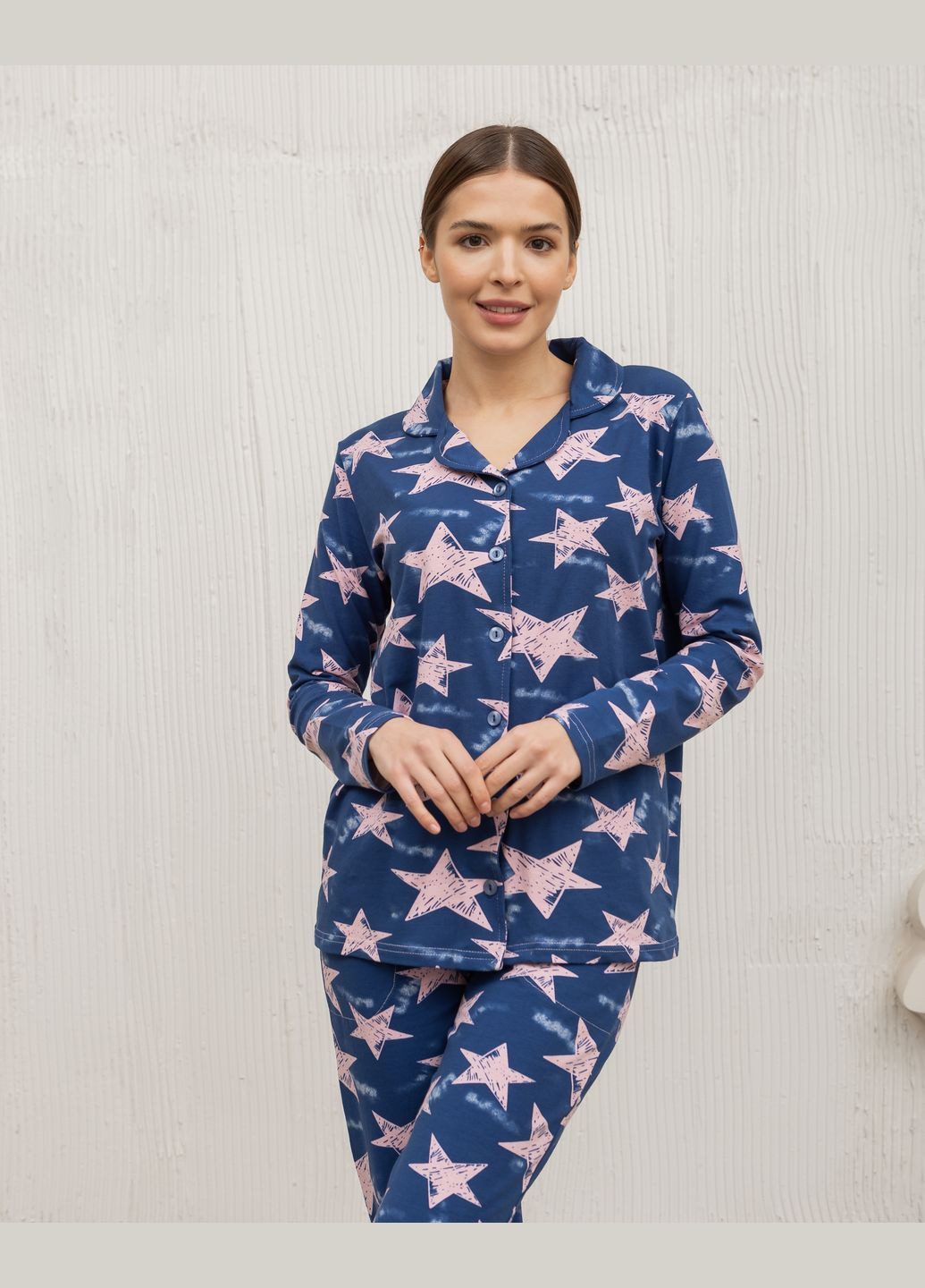 Темно-синя жіноча темно-синя піжама на ґудзиках Nicoletta