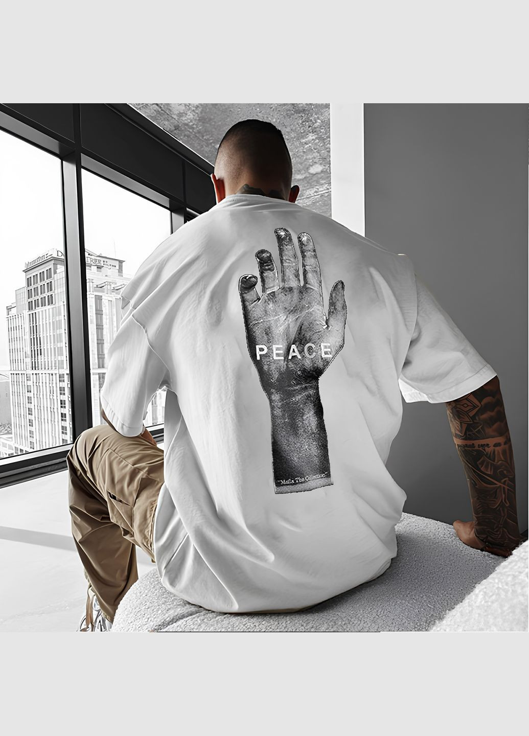 Комбінована футболка з дтф принтом оверсайз чоловіча жіноча стильна No Brand