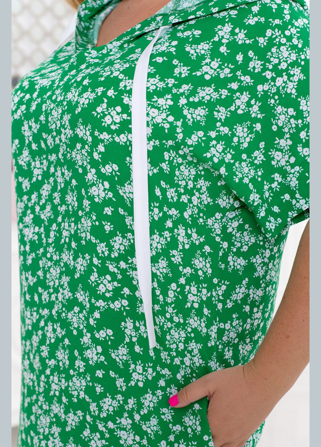 Зелена повсякденний сукня з капюшоном сукня-худі No Brand з квітковим принтом