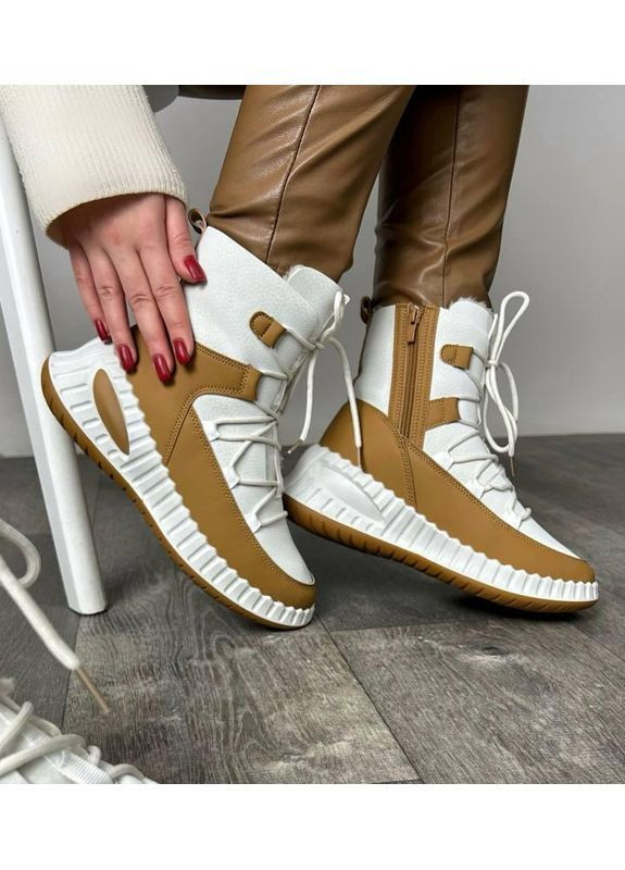 Черевики жіночі зимові білі з коричневим No Brand Черевики зимові жіночі (368556866)