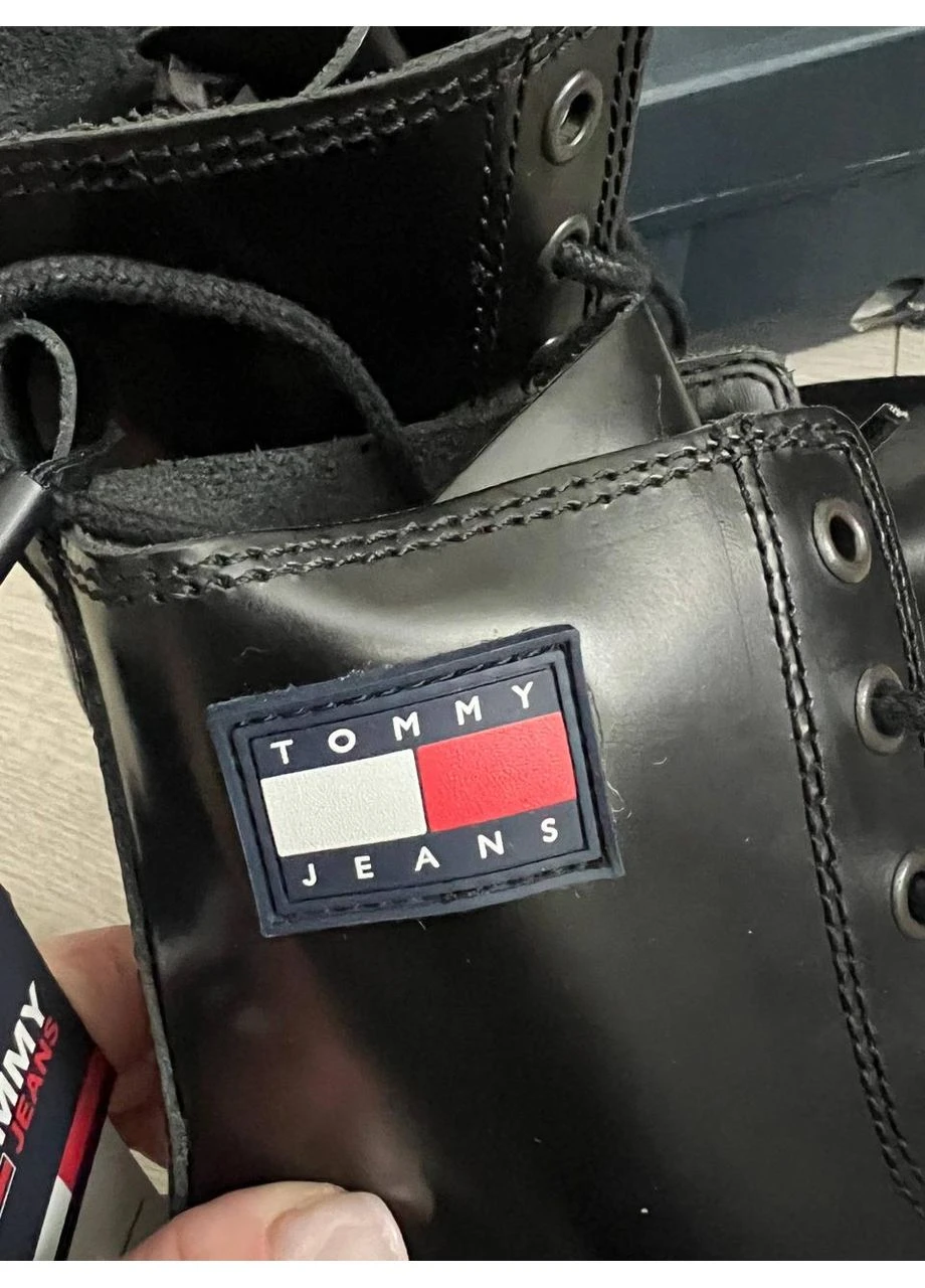 Чоботи жіночі шкіряні чорні на платформі Tommy Hilfiger (386195371)