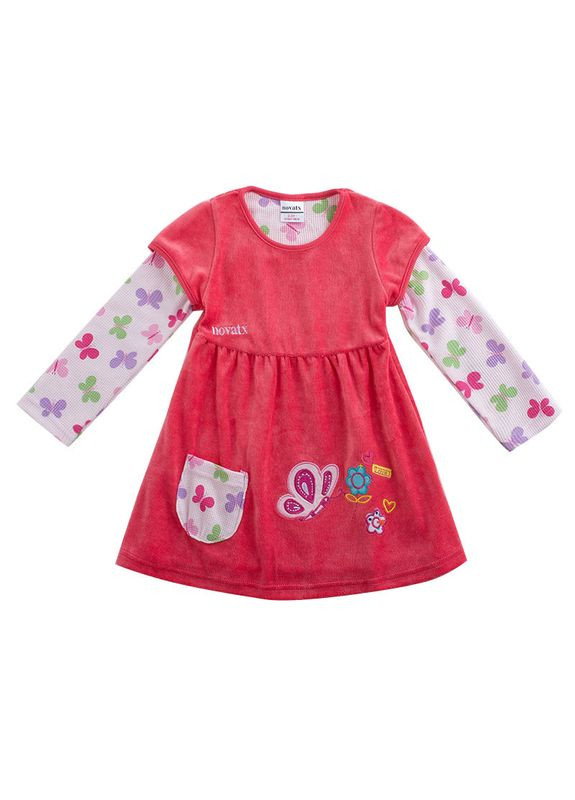 Рожева дитяча велюрова сукня з довгим рукавом з метеликами Nova (361162456)