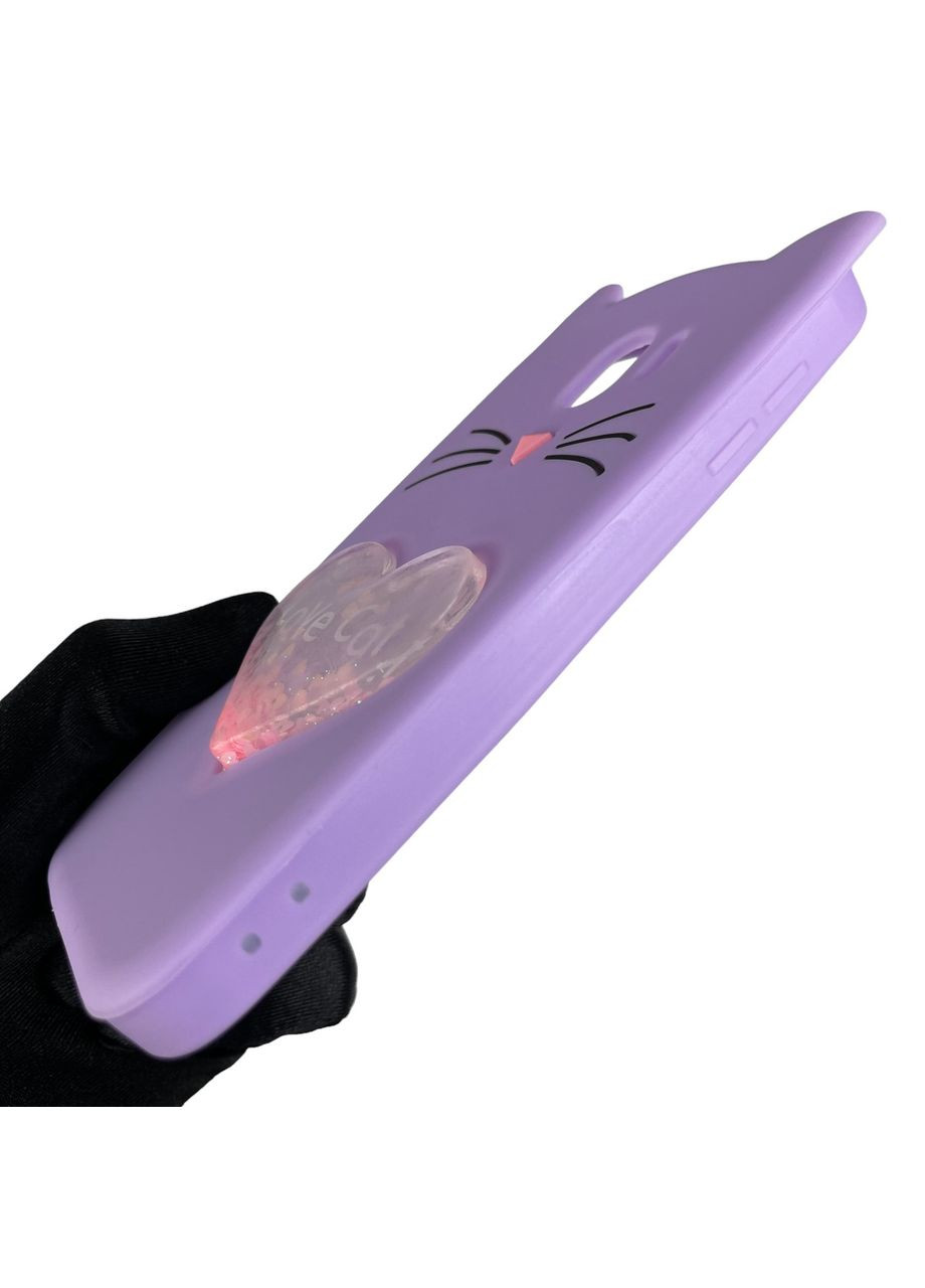 Чохол для Galaxy J4 2018 SM-J400 дитячий 3д у формі котика переливашка серце на самсунг г4 бузковий Samsung (366020034)