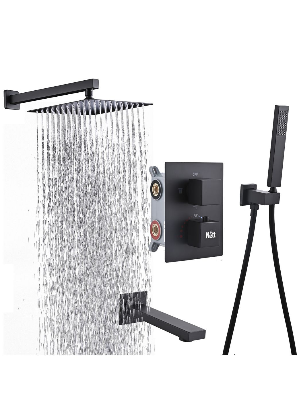Чорна душова система з термостатом внутрішнього монтажу з виливом TSB-521 Nett (336939136)