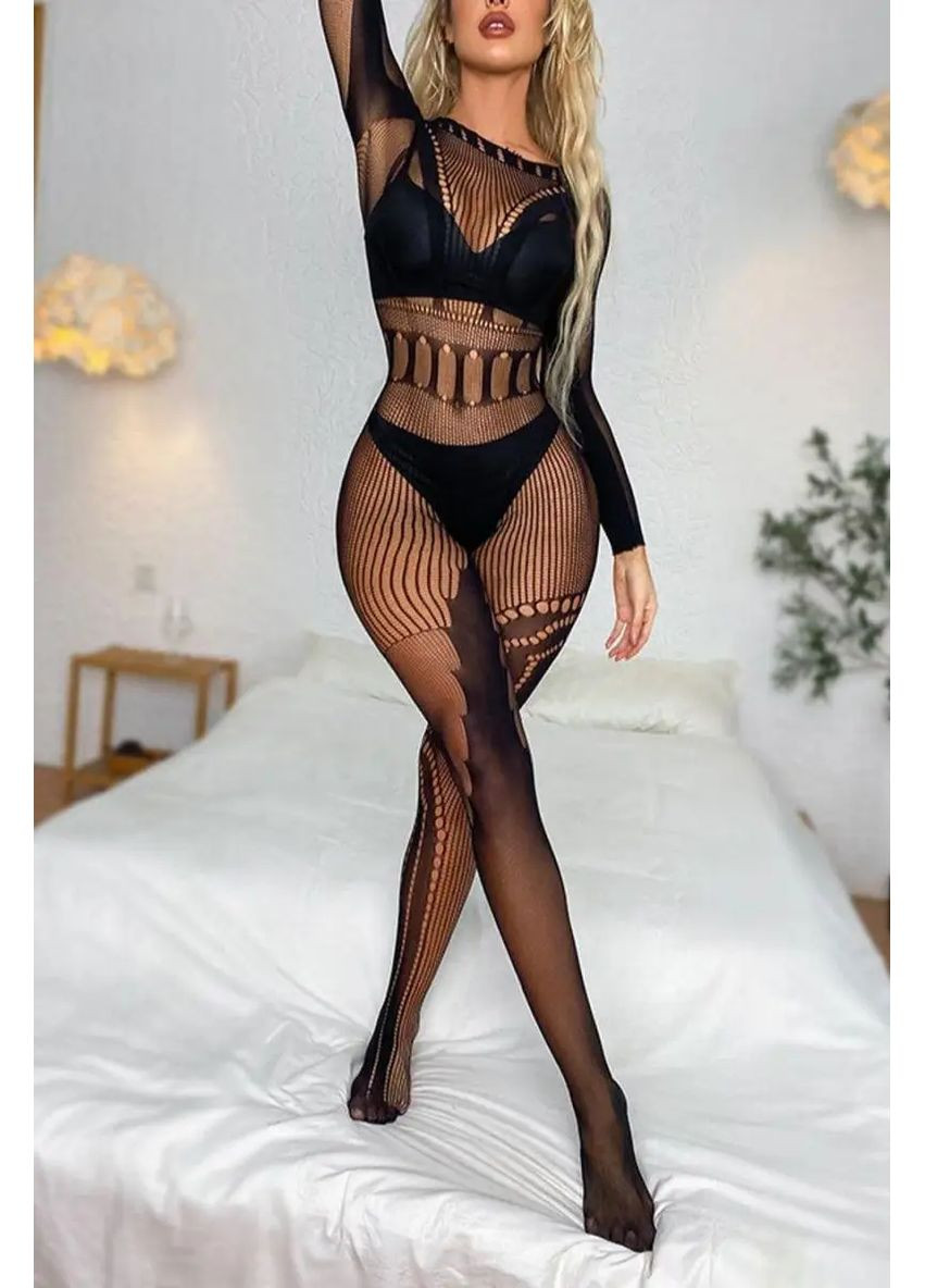 Эластичный женский бодистокинг Fire, Женский стильный боди на все тело No Brand бодістокінг Fire чорний (360428707)