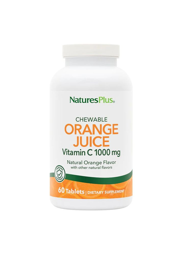 Вітаміни та мінерали Orange Juice Vitamin C 1000 mg, 60 жувальних таблеток Natures Plus (322293952)